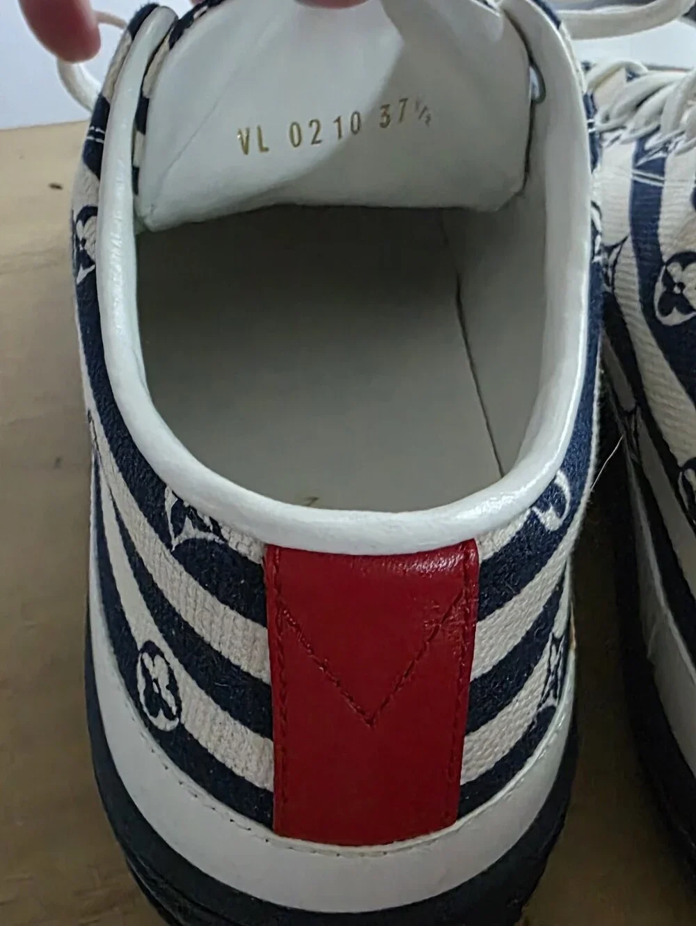 Louis Vuitton Navy White Striped Platform Sneakers With Red On The Back